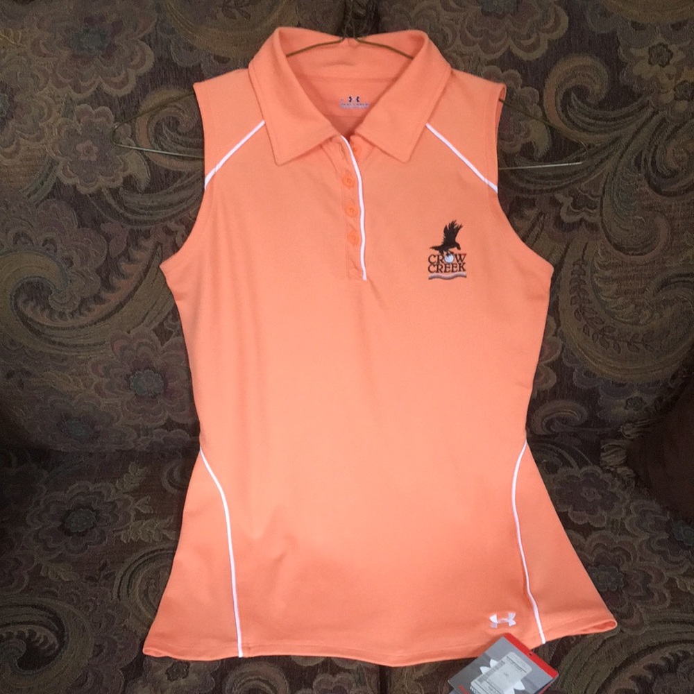 NWT Under Armour Sleeveless Orange Golf Polo sz S